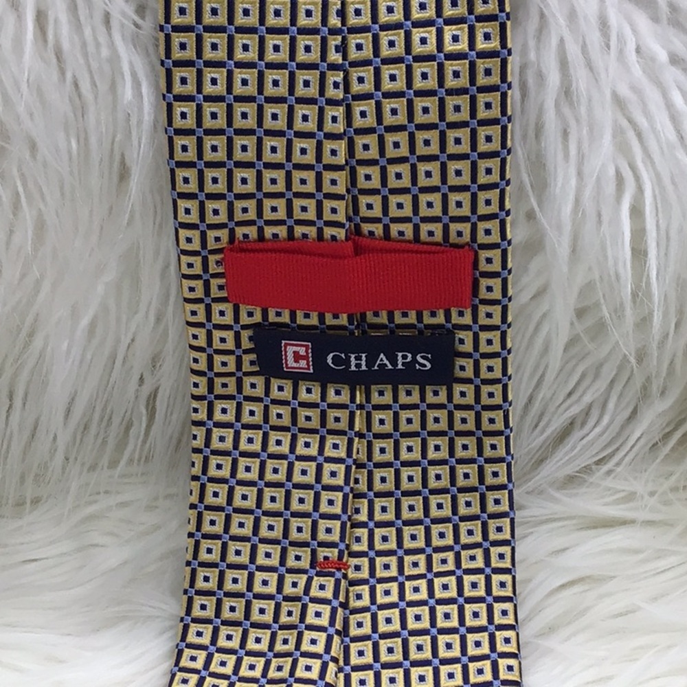 🌼3/$15🌼 BUNDLE DEAL! Chaps Yellow/Blue Square Print Tie - Picture 3 of 4